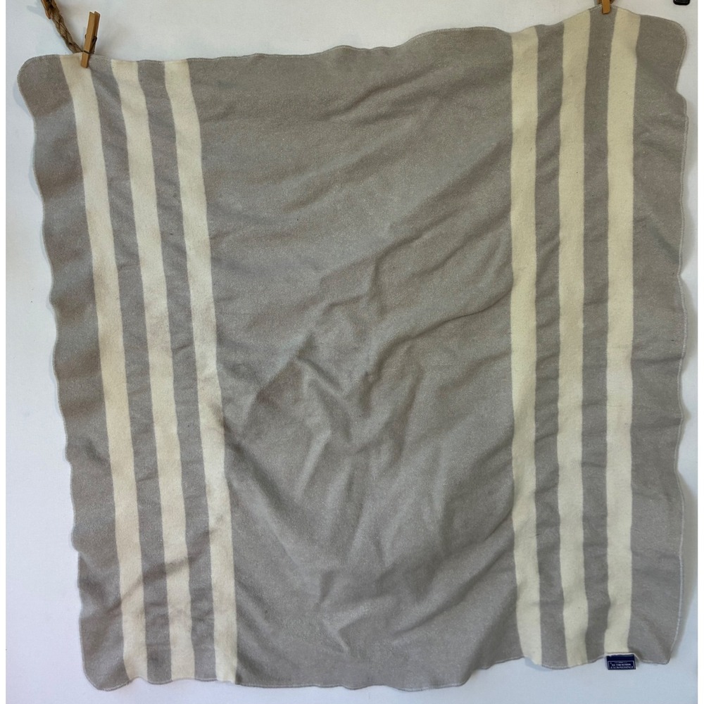 Faribault Woolen Mill Striped Throw Blanket 100% Virgin Wool Grey Cream Small